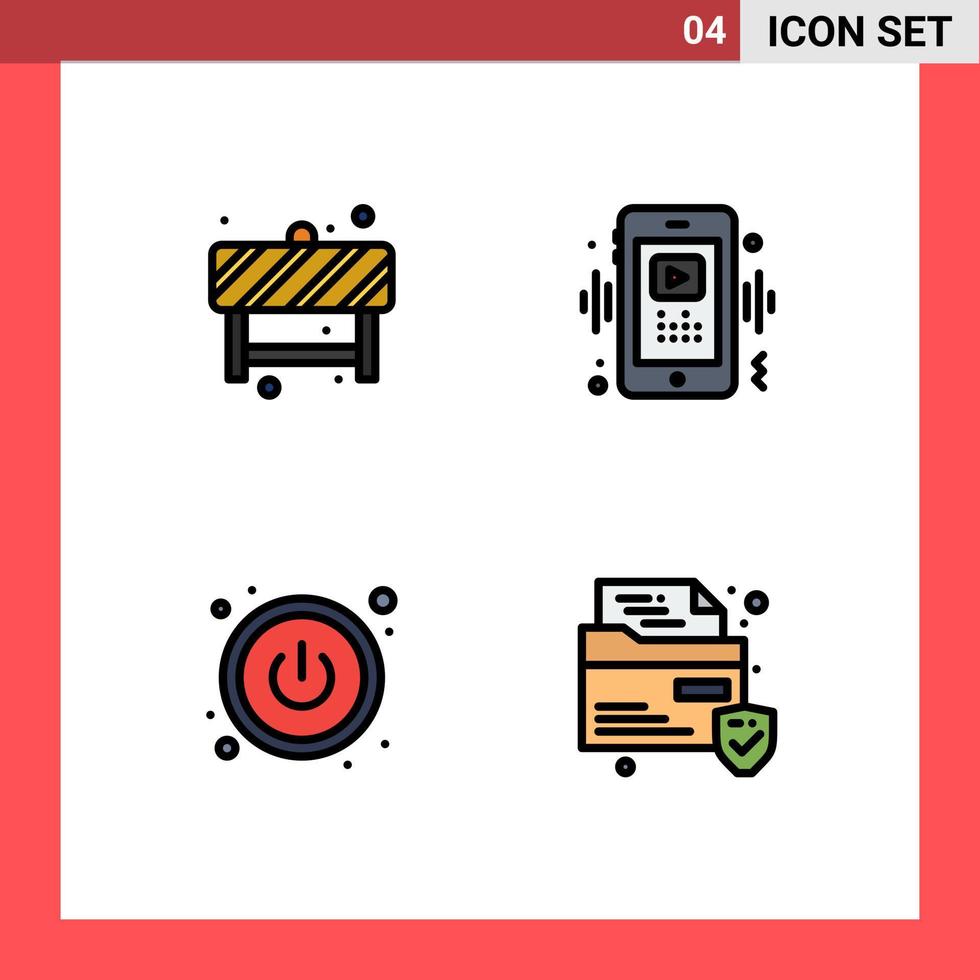 4 universelle Filledline-Flachfarben für Web- und mobile Anwendungen. Aufmerksamkeit Power Sign Videodatei editierbare Vektordesign-Elemente vektor