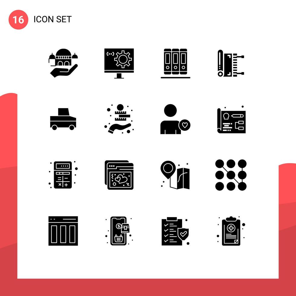 användare gränssnitt packa av 16 grundläggande fast glyfer av bil bön programmering muslim islam redigerbar vektor design element
