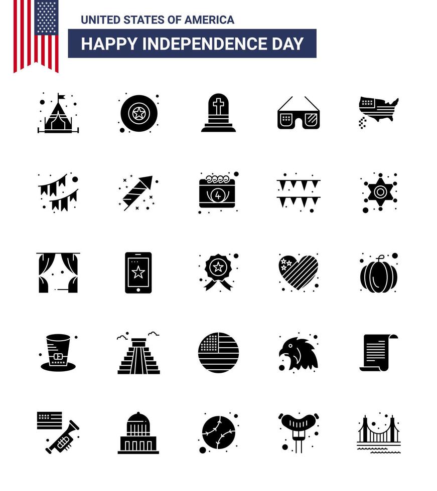 uppsättning av 25 USA dag ikoner amerikan symboler oberoende dag tecken för USA Karta gravsten amerikan amerikansk redigerbar USA dag vektor design element