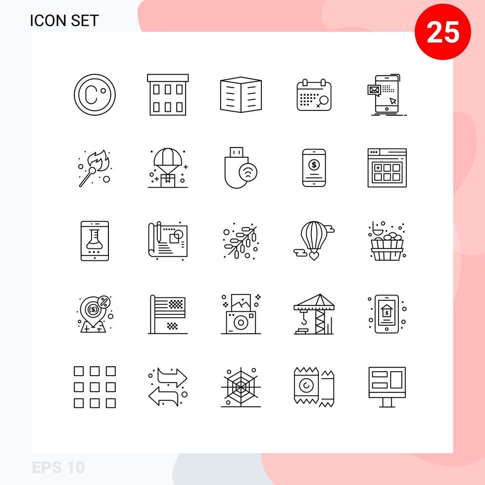 Linienpaket mit 25 universellen Symbolen des Dialogplans Wohnungen Symbol Büroblöcke editierbare Vektordesign-Elemente vektor