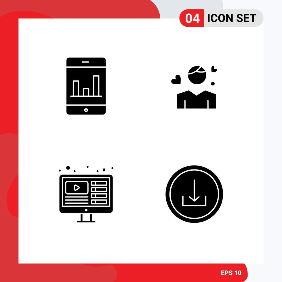 4 tematiska vektor fast glyfer och redigerbar symboler av analys webb man person leva redigerbar vektor design element