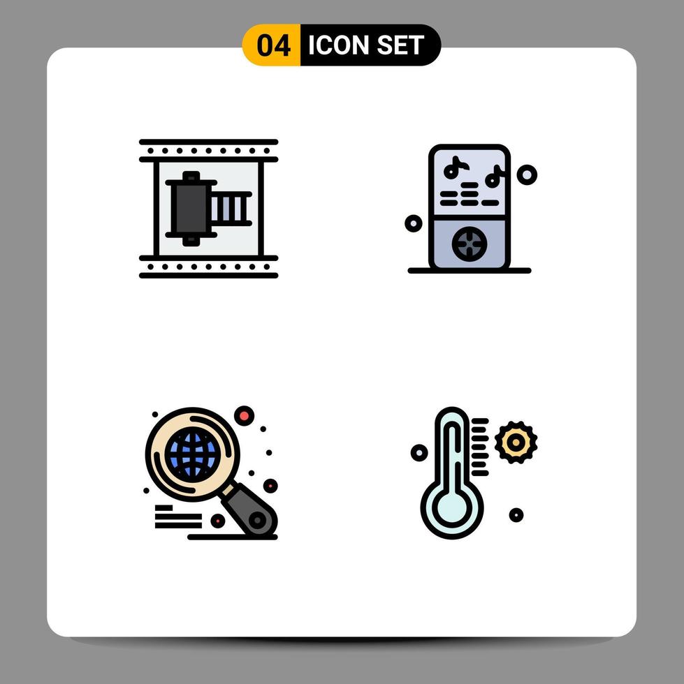 satz von 4 modernen ui symbolen symbole zeichen für kinokugel filmrolle musiksuche editierbare vektordesignelemente vektor