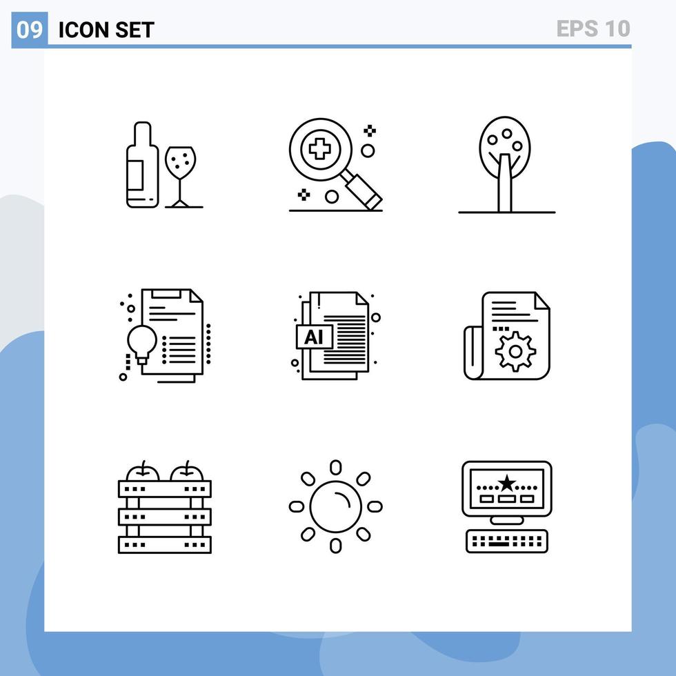 grupp av 9 konturer tecken och symboler för dokumentera dokumentera sommar ai uppfinning redigerbar vektor design element