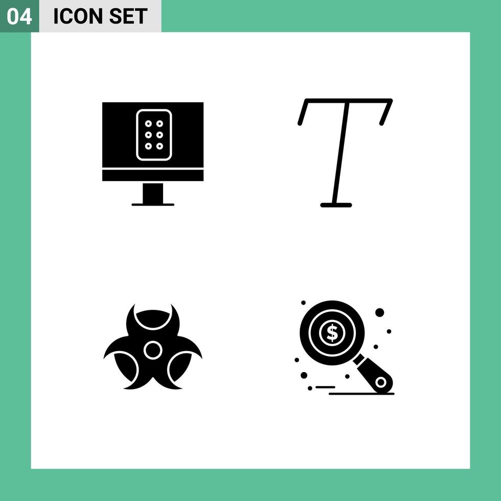 uppsättning av 4 modern ui ikoner symboler tecken för kontrollera revision font physic beskatta övervakning redigerbar vektor design element