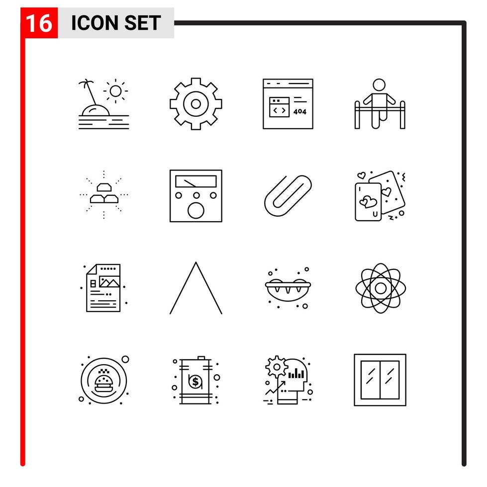 uppsättning av 16 vektor konturer på rutnät för barer hälsa browser gymnastiska övning redigerbar vektor design element