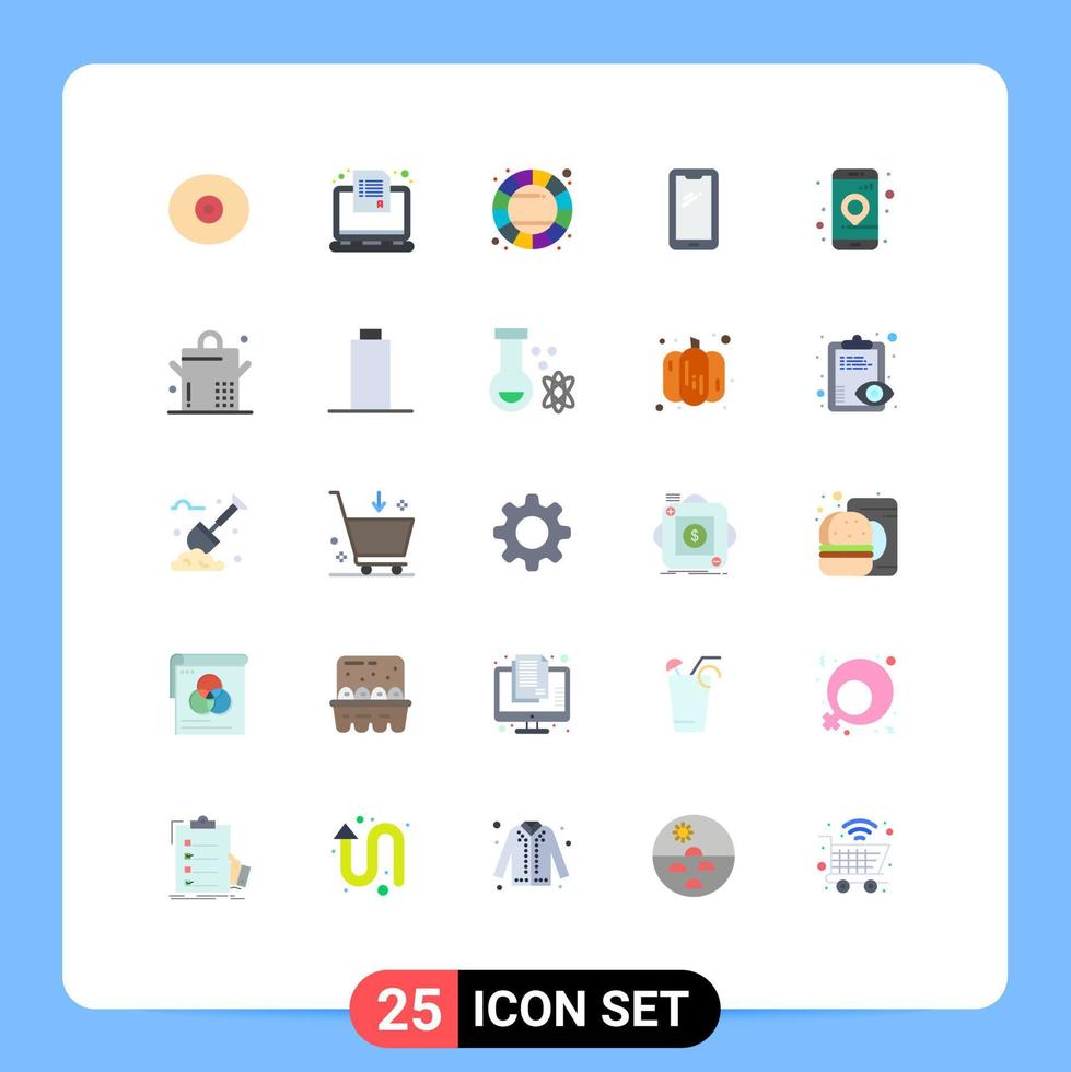 flacher farbsatz der mobilen schnittstelle mit 25 piktogrammen von app-android-farbhandy-editierbaren vektordesignelementen vektor