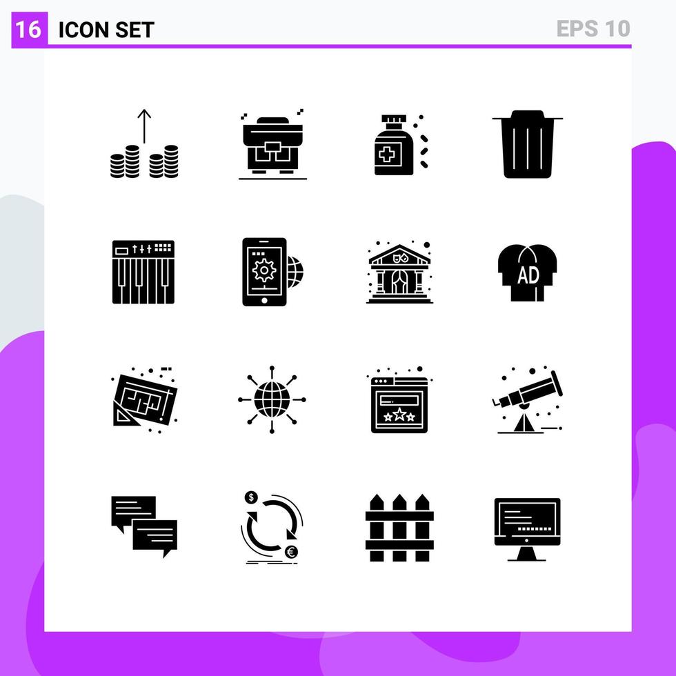 Gruppe von 16 modernen soliden Glyphen für Business-Midi-Tablet-Tastatur-Controller, editierbare Vektordesign-Elemente vektor