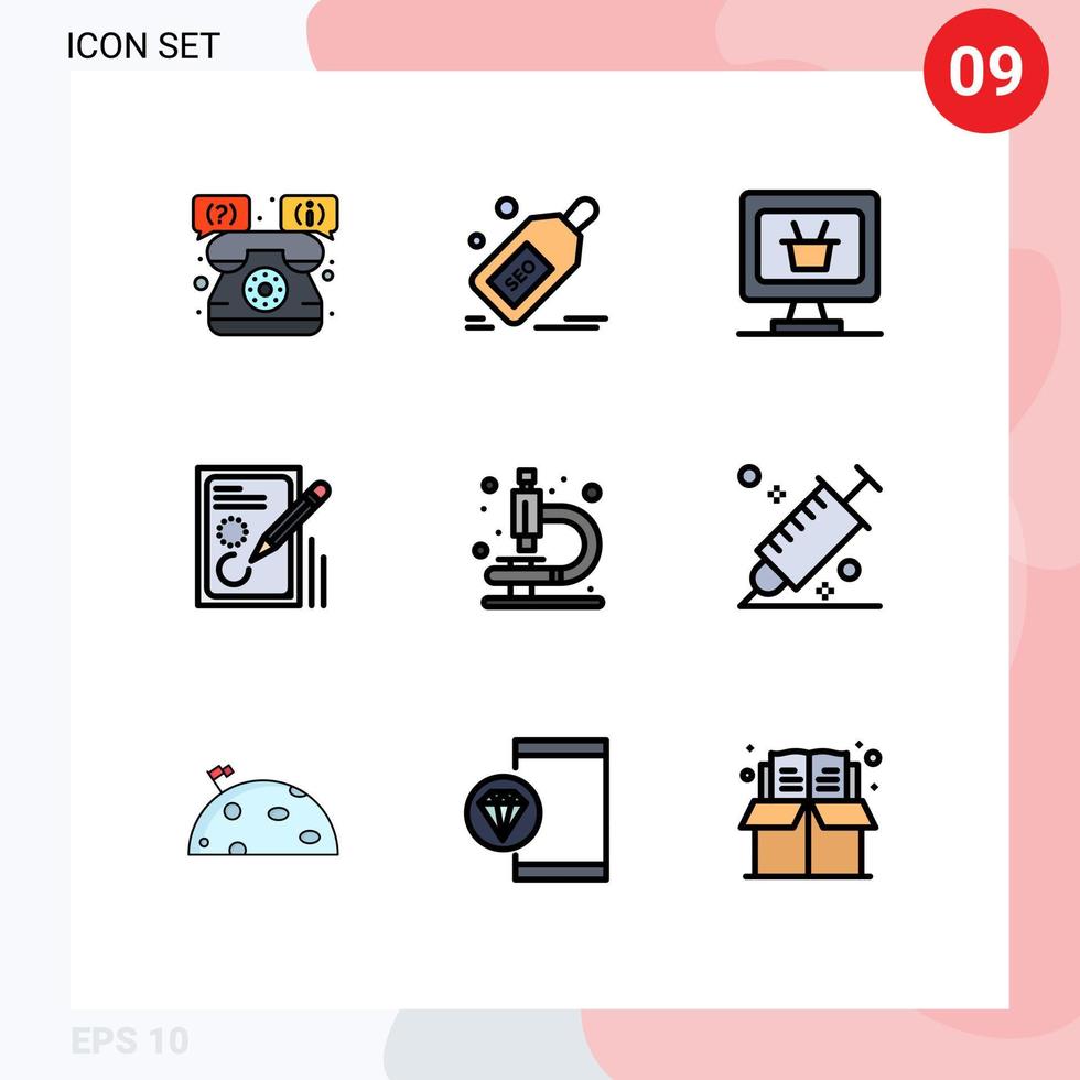 satz von 9 modernen ui-symbolen symbole zeichen für labordesign bieten dokument bearbeiten bearbeitbare vektordesignelemente vektor