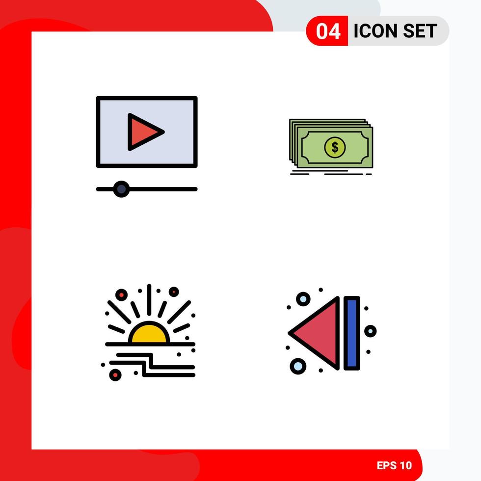 Stock Vector Icon Pack mit 4 Zeilen Zeichen und Symbolen für Kinopreis Geld Dollar Pfeil editierbare Vektordesign-Elemente