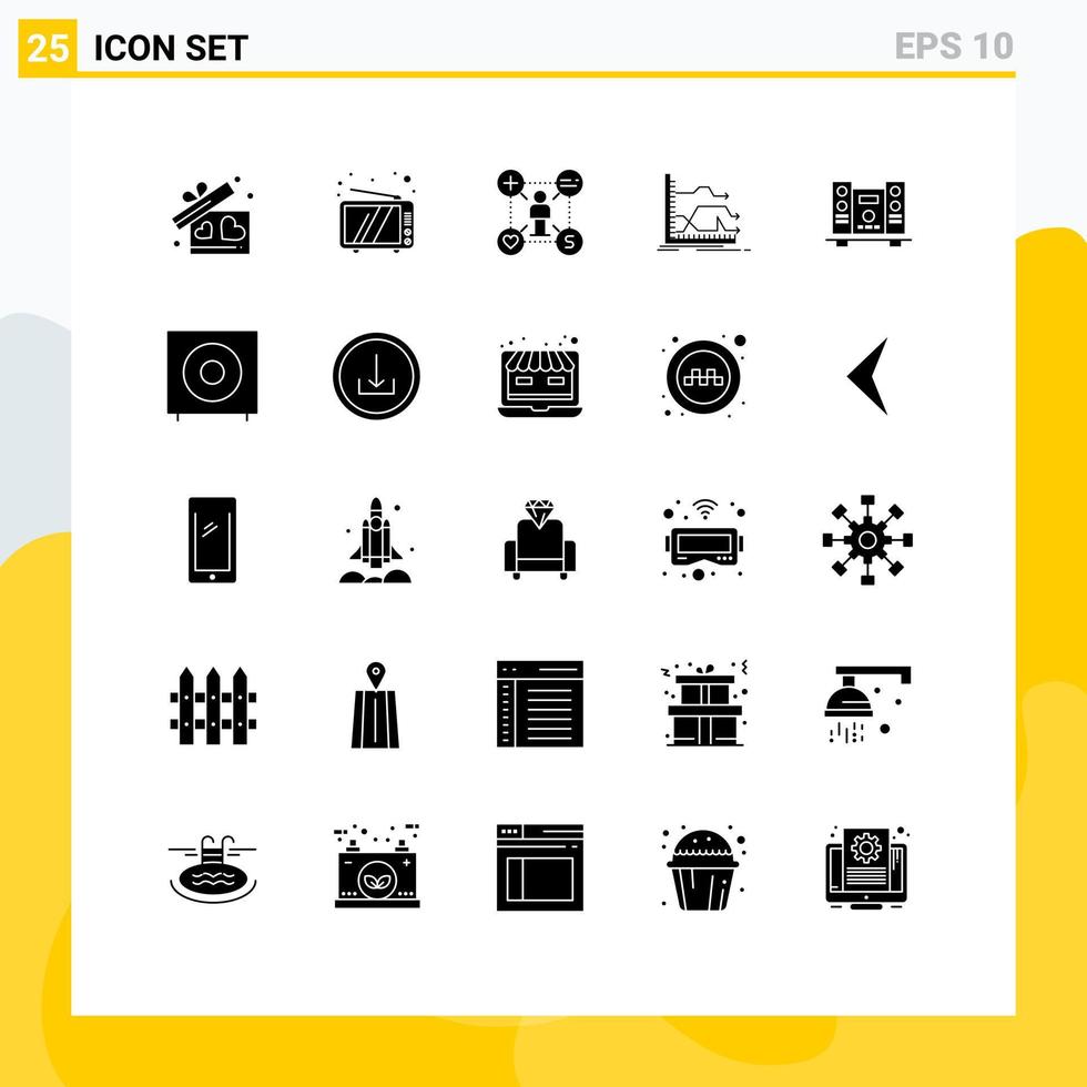 Solider Glyphensatz der mobilen Schnittstelle aus 25 Piktogrammen von Vorhersagegrafikbenutzern, die bearbeitbare Vektordesignelemente festlegen vektor