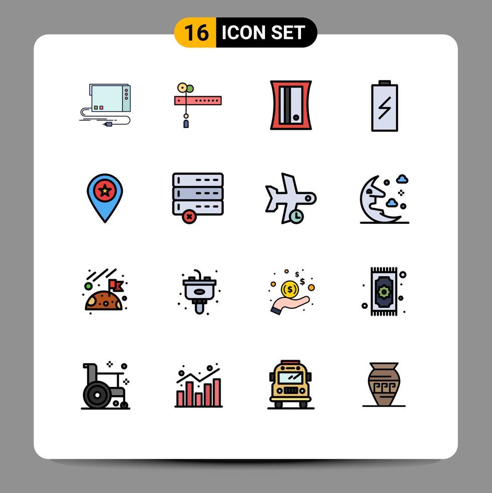 redigerbar vektor linje packa av 16 enkel platt Färg fylld rader av stjärna elektrisk flagga laddning batteri redigerbar kreativ vektor design element