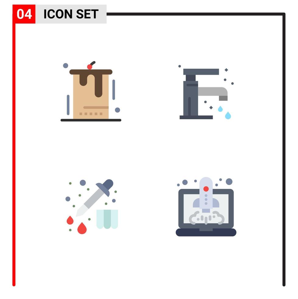 Benutzeroberflächenpaket mit 4 grundlegenden flachen Symbolen von Geburtstags-Chemie-Party-Wasserhahn-Drop-editierbaren Vektordesign-Elementen vektor