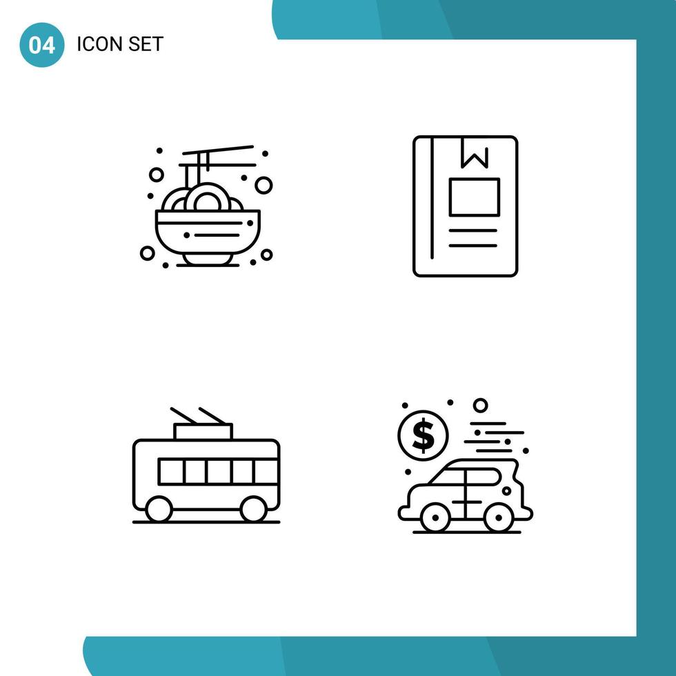 4 kreative Symbole moderne Zeichen und Symbole von China Bus Nudel Wissen Trolley editierbare Vektordesign-Elemente vektor