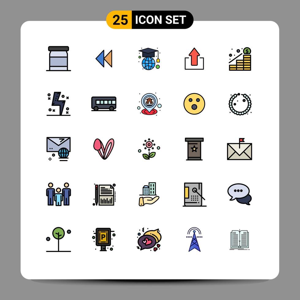 modern uppsättning av 25 fylld linje platt färger pictograph av pengar öka geografi tillväxt upp redigerbar vektor design element