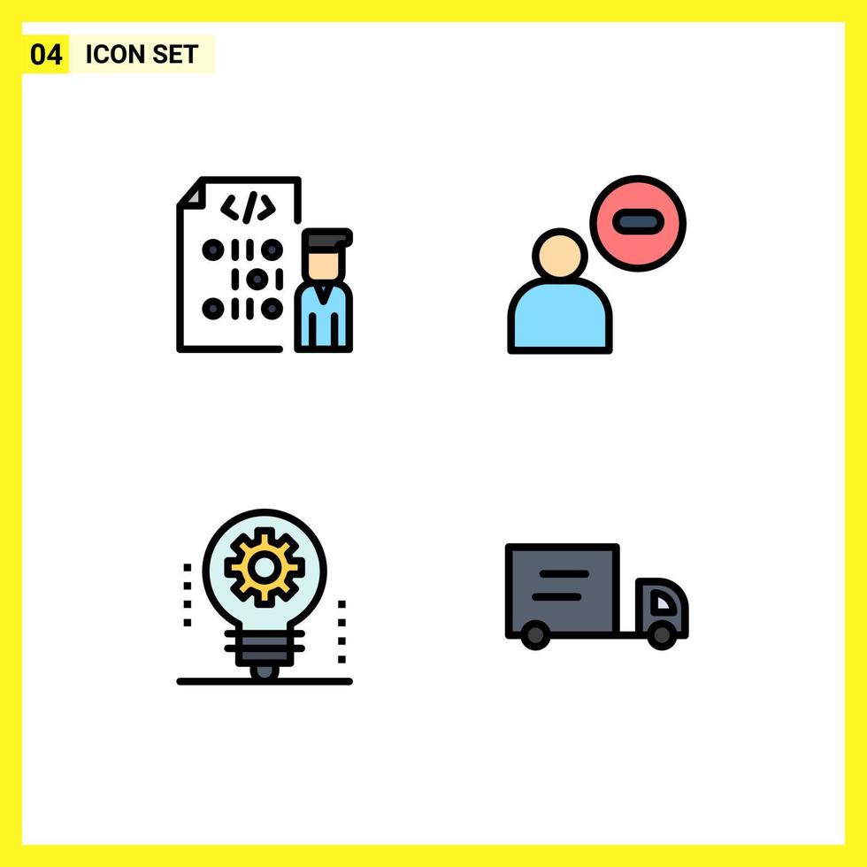 Stock Vector Icon Pack mit 4 Zeilenzeichen und Symbolen für die Codierung von AI-Programmierern Mann Elektronik editierbare Vektordesign-Elemente