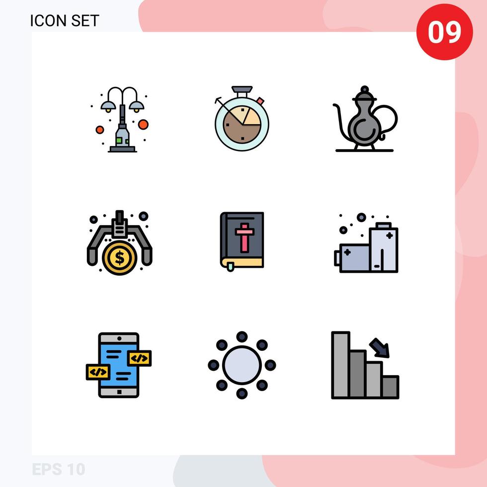 satz von 9 modernen ui-symbolen symbolzeichen für ideenherstellung daten scince finanzielle ramadan editierbare vektordesignelemente vektor