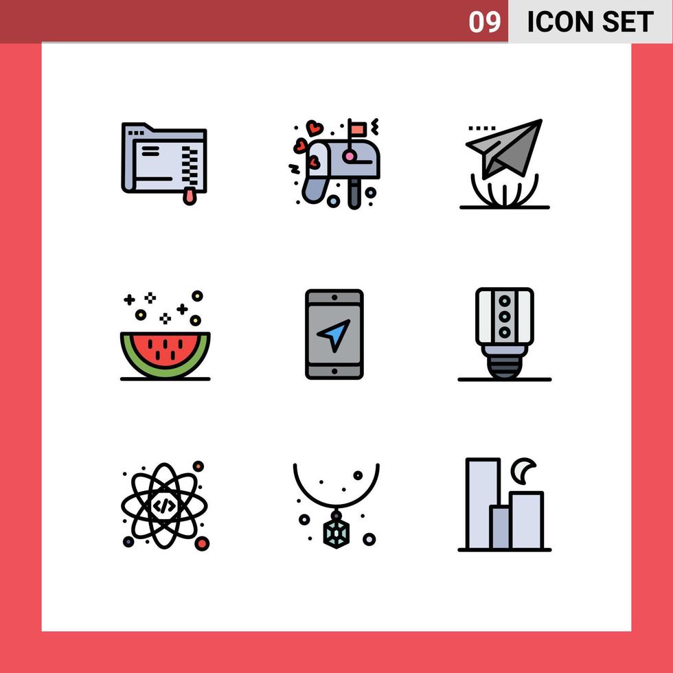 grupp av 9 fylld linje platt färger tecken och symboler för mobil måltid e-post mat matlagning redigerbar vektor design element