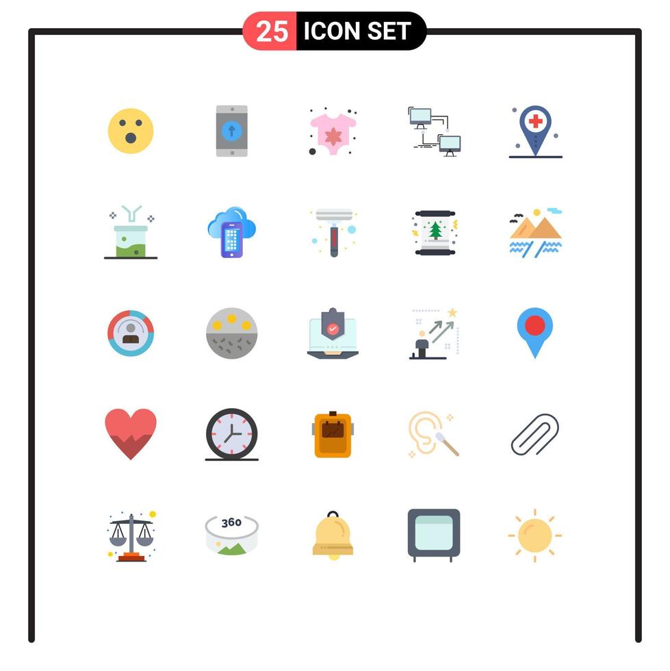 packa av 25 kreativ platt färger av hälsa synkronisera skickade förbindelse lokal- redigerbar vektor design element