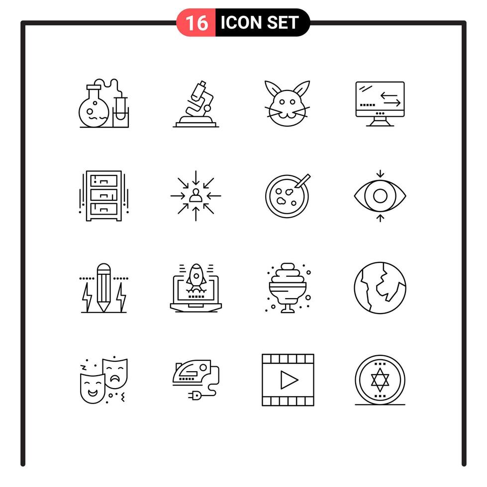 Gruppe von 16 modernen Umrissen für Möbeltechnologie Häschen Pfeile Cloud editierbare Vektordesign-Elemente vektor