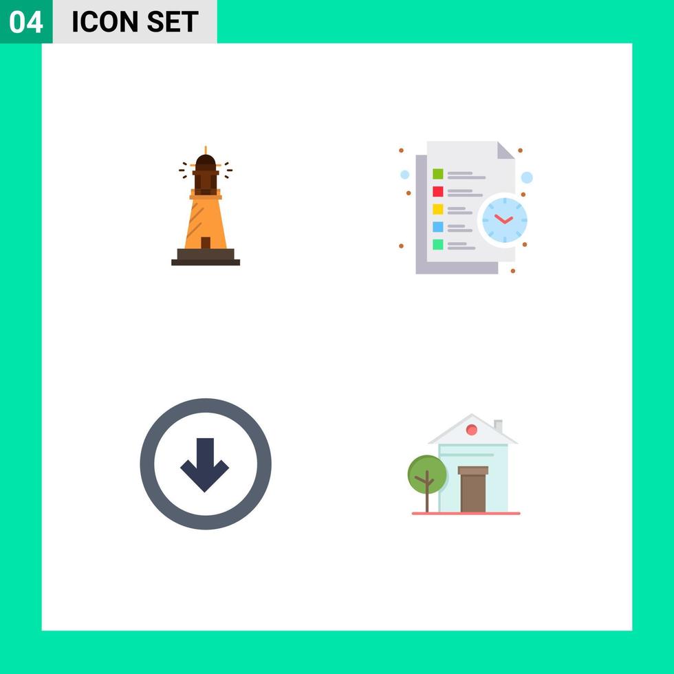 mobil gränssnitt platt ikon uppsättning av 4 piktogram av fyr tid strand lista knapp redigerbar vektor design element