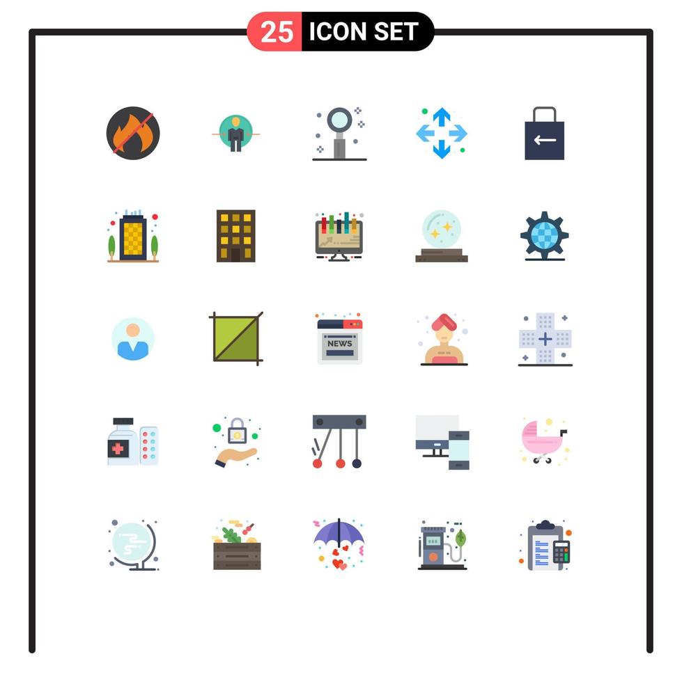 Packung mit 25 modernen, flachen Farbzeichen und Symbolen für Web-Printmedien wie z vektor