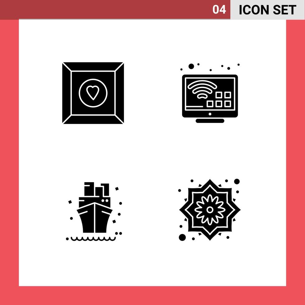 4 universelle solide Glyphenzeichen Symbole von Box Ship Entertainment TV Flower editierbare Vektordesign-Elemente vektor
