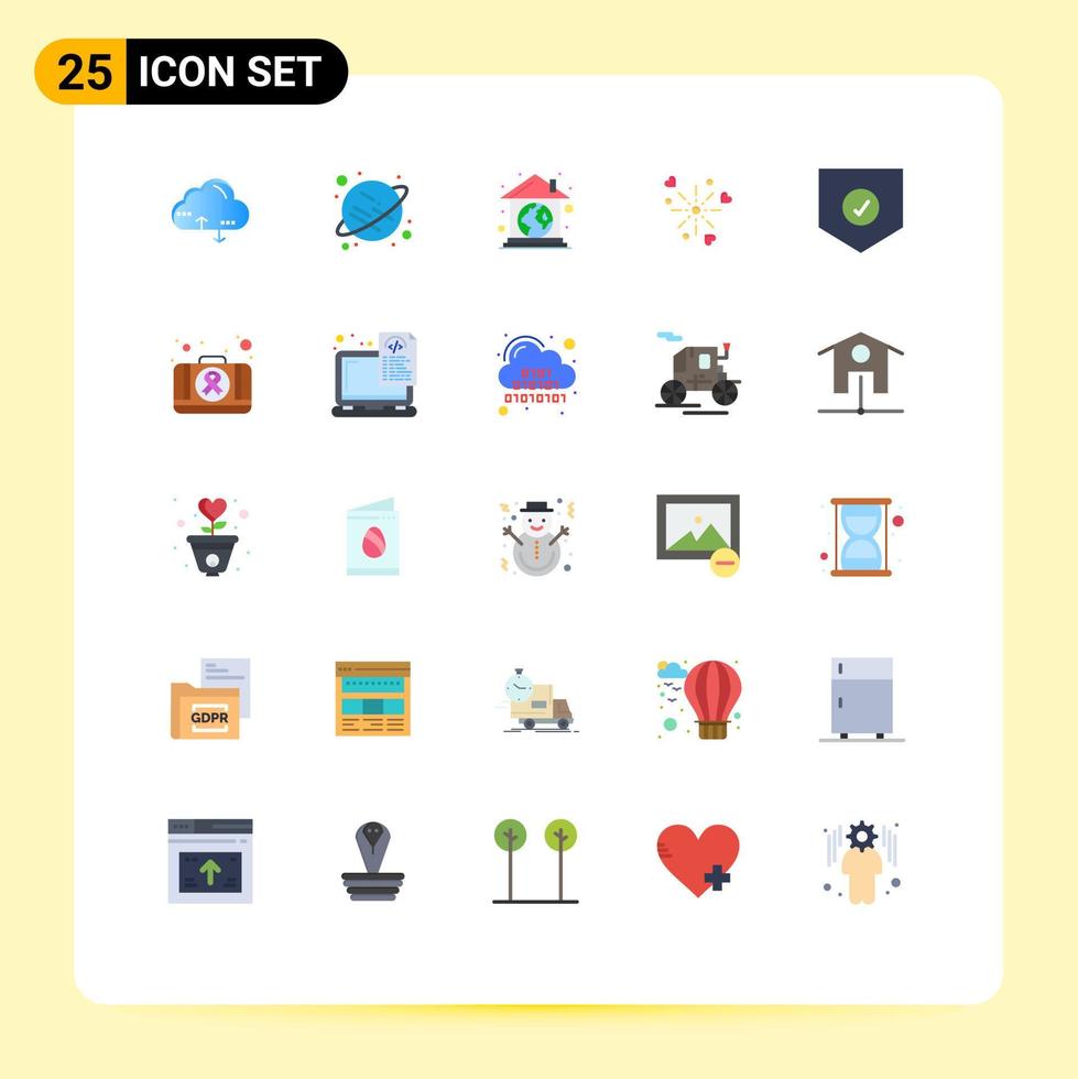 gruppe von 25 flachen farben zeichen und symbole für sicherheitsüberprüfung nachlassliebesfeier editierbare vektorgestaltungselemente vektor