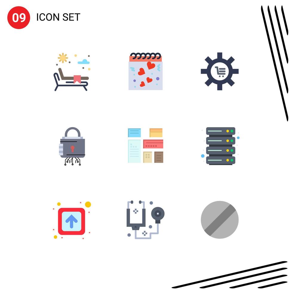 Stock-Vektor-Icon-Pack mit 9 Zeilenzeichen und Symbolen für sichere Sperrkonfiguration Cyber-Einstellung editierbare Vektordesign-Elemente vektor