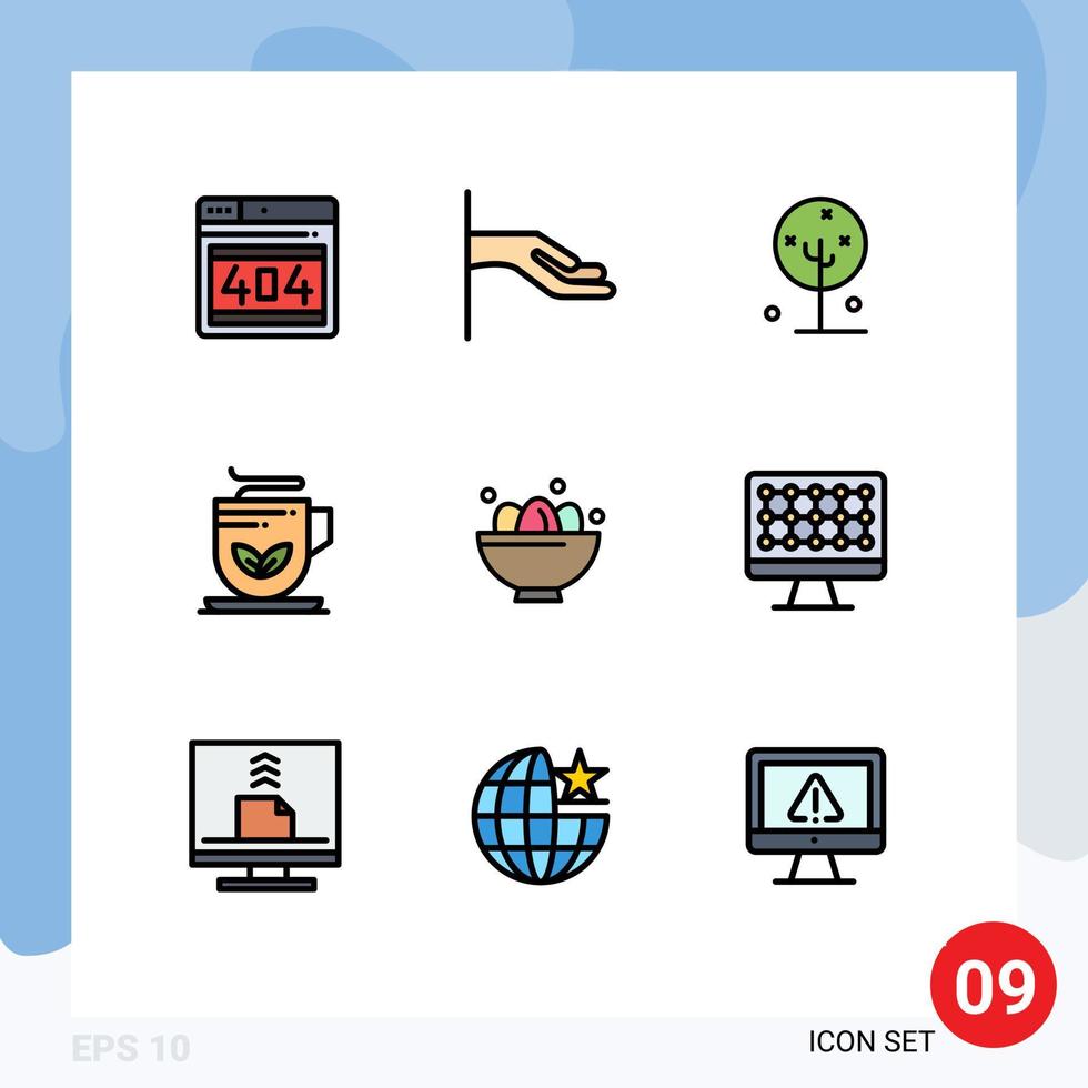 satz von 9 modernen ui symbolen symbole zeichen für feier wellness blume teetasse editierbare vektordesignelemente vektor