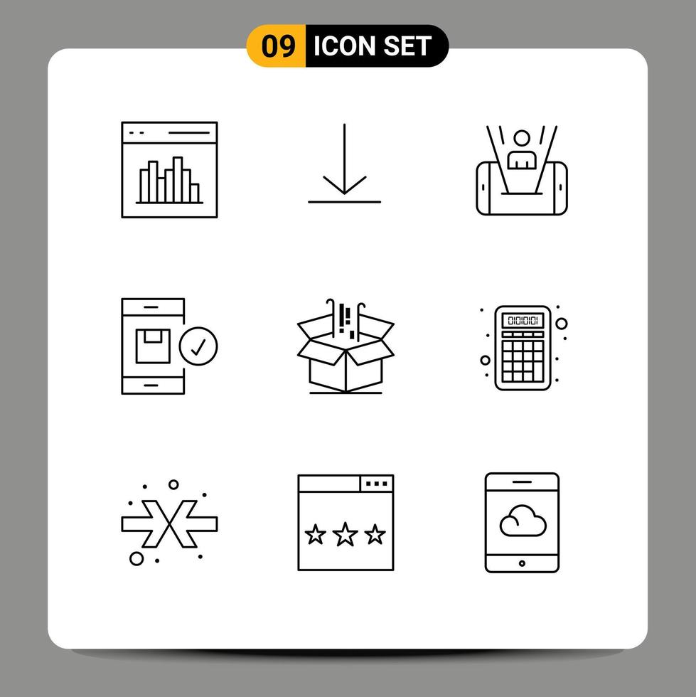 Gruppe von 9 skizziert Zeichen und Symbole für bearbeitbare Vektordesign-Elemente für die mobile Lieferanwendung von Box-Geräten vektor