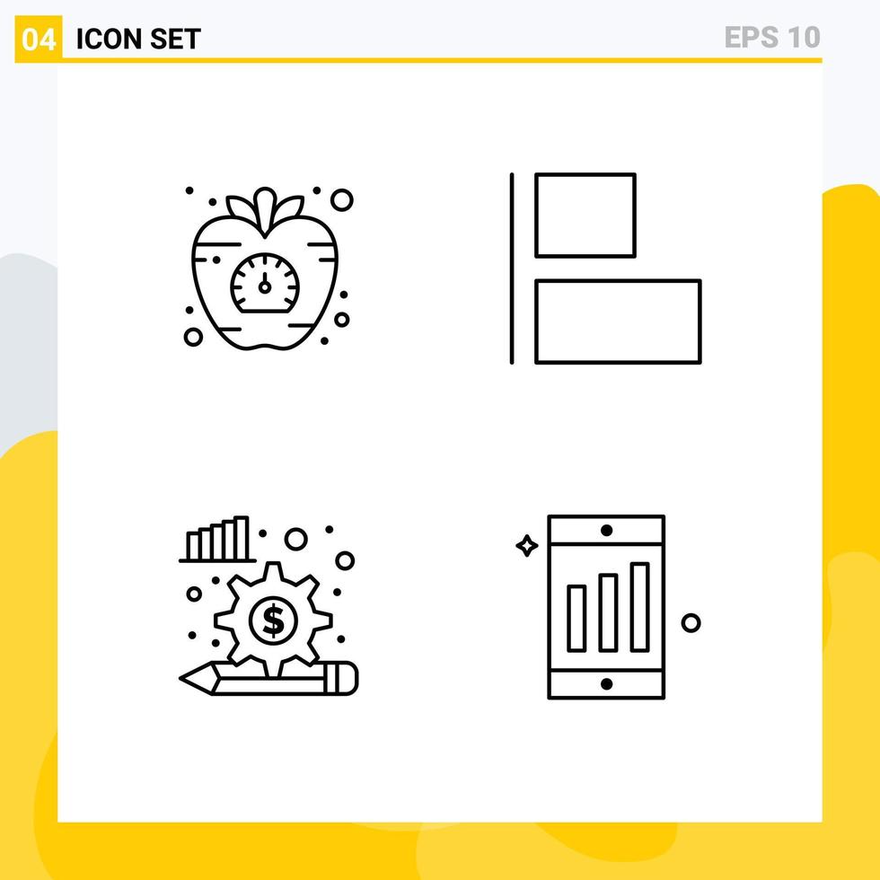mobile schnittstellenlinie satz von 4 piktogrammen von apfeldiagramm gemüse horizontale getriebe editierbare vektordesignelemente vektor