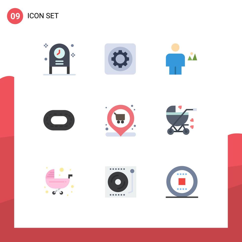 uppsättning av 9 kommersiell platt färger packa för marknadsföra Spår verktyg stadion mänsklig redigerbar vektor design element