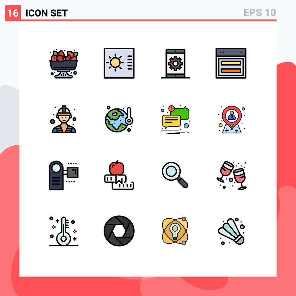 satz von 16 kommerziellen flachen farbgefüllten linienpaket für builder web media site design editierbare kreative vektordesignelemente vektor