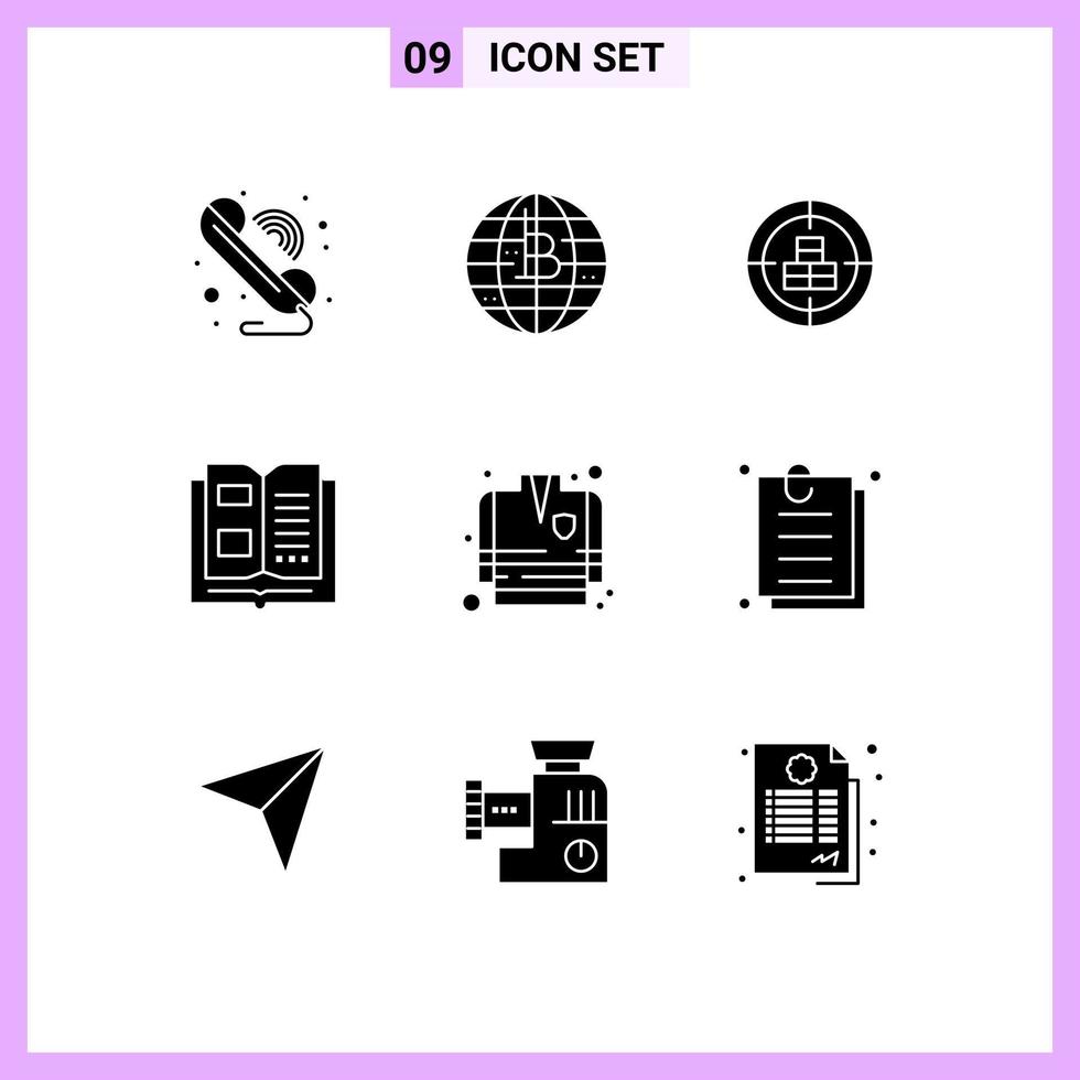 uppsättning av 9 modern ui ikoner symboler tecken för läsning information decentraliserad bok mål redigerbar vektor design element