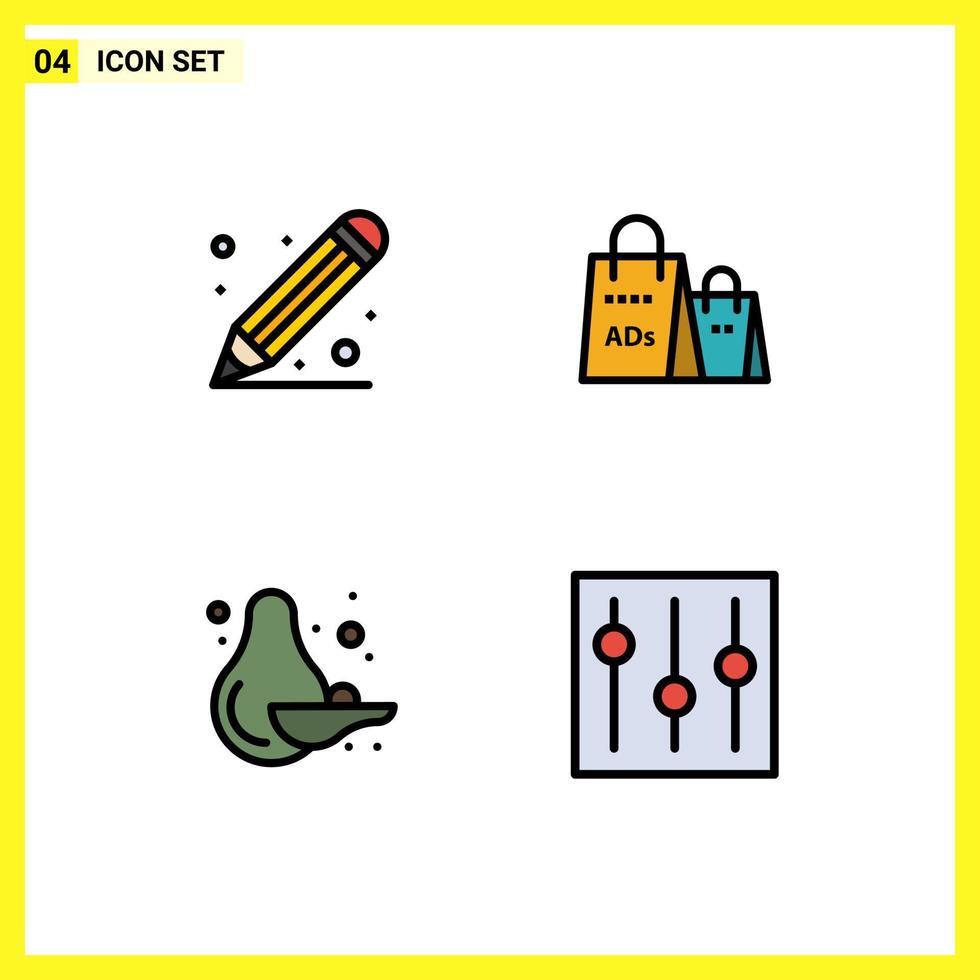 4 kreativ ikoner modern tecken och symboler av utbildning mat penna handväska päron redigerbar vektor design element