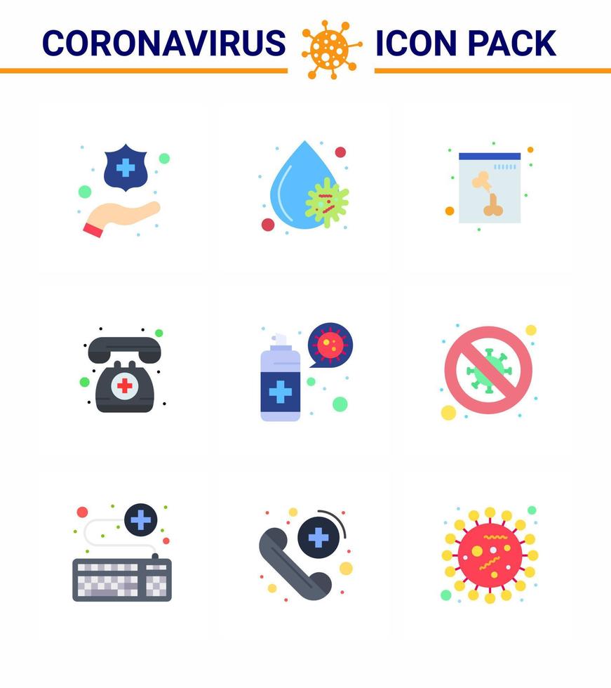 coronavirus försiktighetsåtgärd tips ikon för sjukvård riktlinjer presentation 9 platt Färg ikon packa sådan som skydd spray skalle rengöring telefon viral coronavirus 2019 nov sjukdom vektor design e