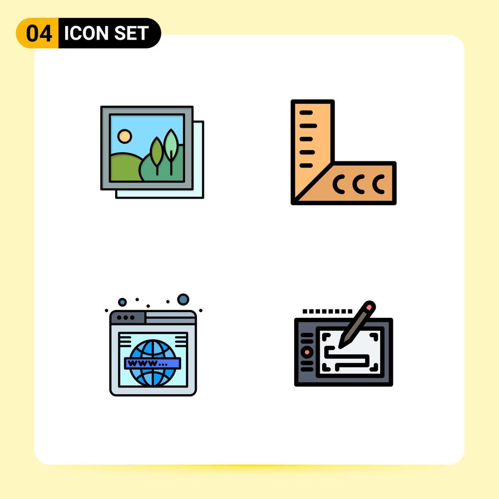 Mobile Schnittstelle Filledline Flat Color Set aus 4 Piktogrammen von Frame Web Picture Tools World editierbare Vektordesign-Elemente vektor