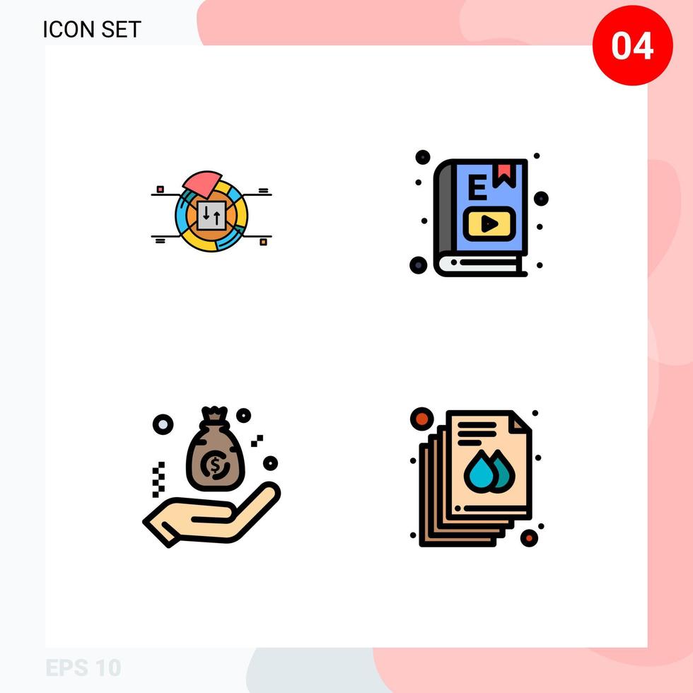 piktogram uppsättning av 4 enkel fylld linje platt färger av paj väska procentsats utbildning företag redigerbar vektor design element