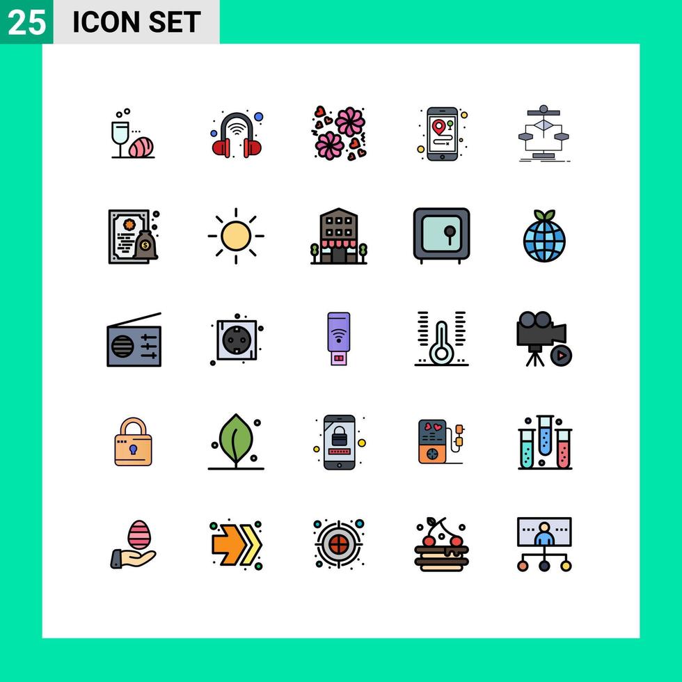 fylld linje platt Färg packa av 25 universell symboler av strömma data gåva Diagram mobil redigerbar vektor design element