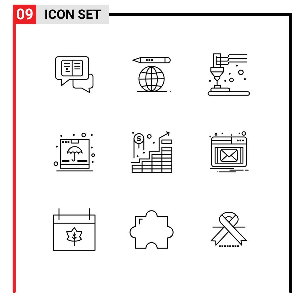 Gruppe von 9 skizziert Zeichen und Symbole für bearbeitbare Vektordesign-Elemente für Investitionsschifffahrtsausrüstung Versicherungscontainer vektor