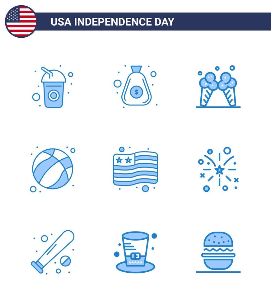 9 USA blå tecken oberoende dag firande symboler av flagga USA glass fotboll amerikan redigerbar USA dag vektor design element