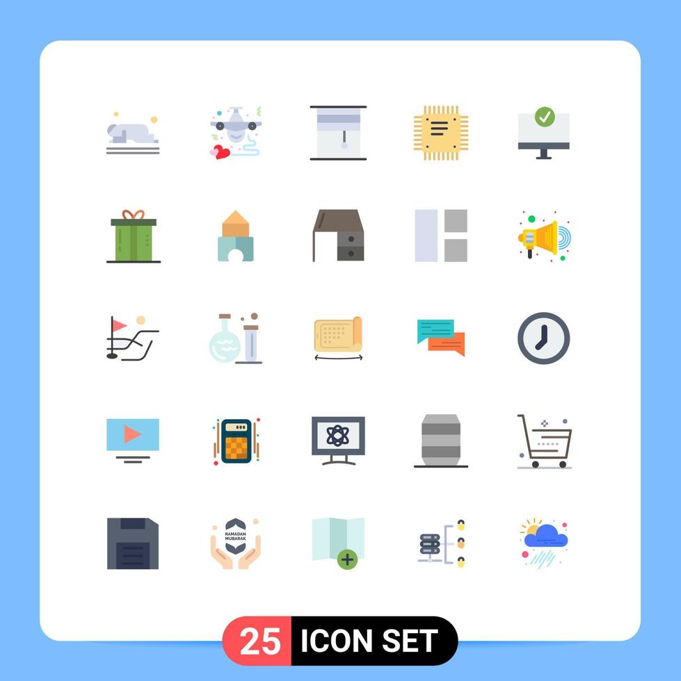 grupp av 25 platt färger tecken och symboler för cpu chip hjärta rullad interiör redigerbar vektor design element
