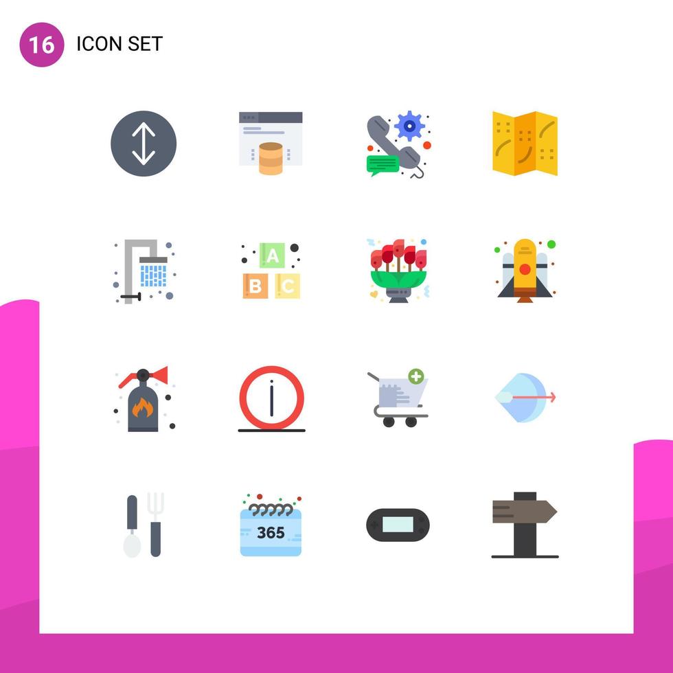 grupp av 16 platt färger tecken och symboler för alfabet vatten preferens dusch navigering redigerbar packa av kreativ vektor design element