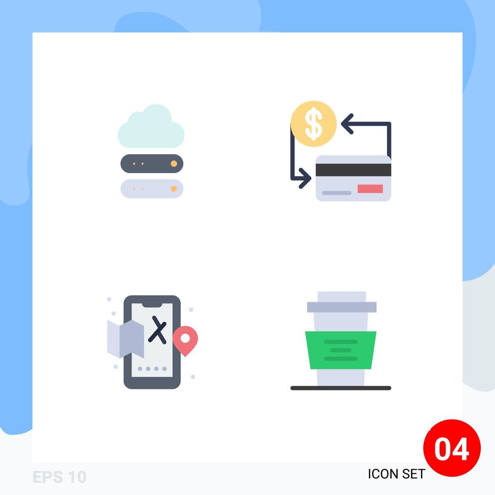 4 universelle flache Symbole für Web- und mobile Anwendungen große mobile Speicher bargeldloses Leben editierbare Vektordesign-Elemente vektor
