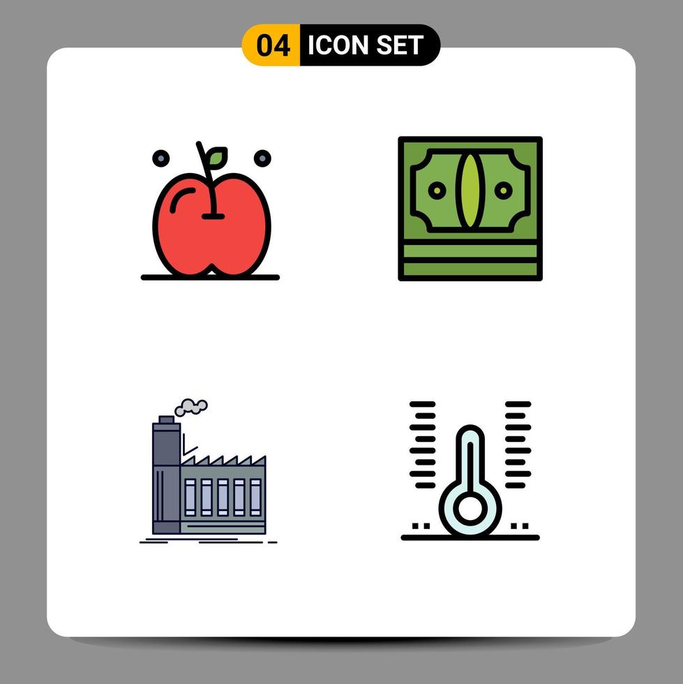 4 universell fylld linje platt Färg tecken symboler av äpple industriell företag pengar tillverkning redigerbar vektor design element