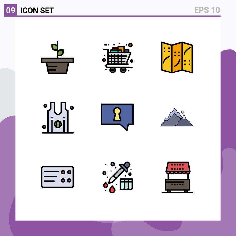 universelle Symbolsymbole Gruppe von 9 modernen Fillline-Flachfarben von privaten Team-Shopping-Sport-Basketball-editierbaren Vektordesign-Elementen vektor