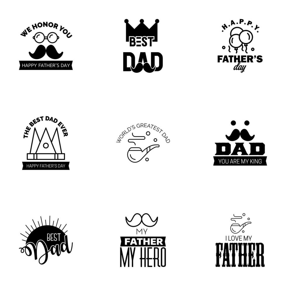 Lycklig fäder dag 9 svart typografi fäder dag bakgrund design fäder dag hälsning kort redigerbar vektor design element
