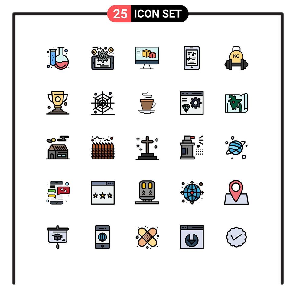 användare gränssnitt packa av 25 grundläggande fylld linje platt färger av Utrustning skivstång övervaka telefon multimedia redigerbar vektor design element