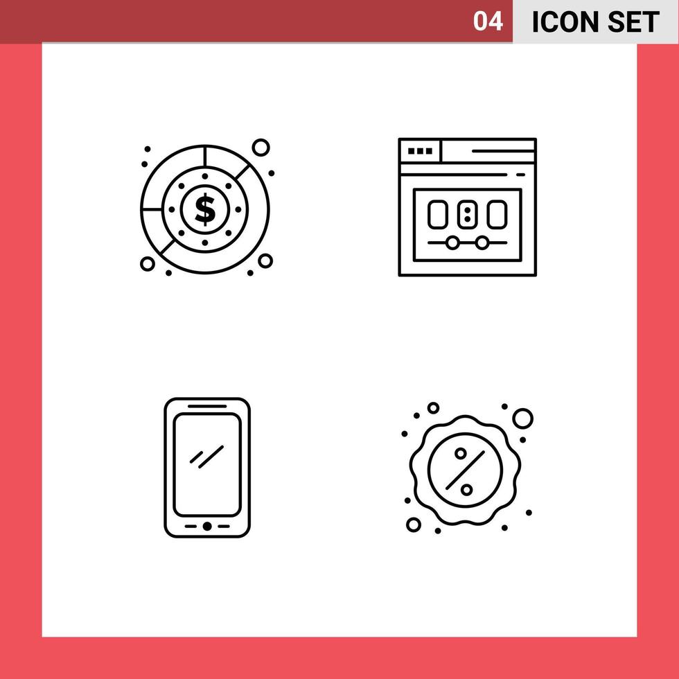 4 thematische Vektor-Fülllinien-Flachfarben und bearbeitbare Symbole der Budget-Webseite Gewinnseite Smartphone bearbeitbare Vektordesign-Elemente vektor