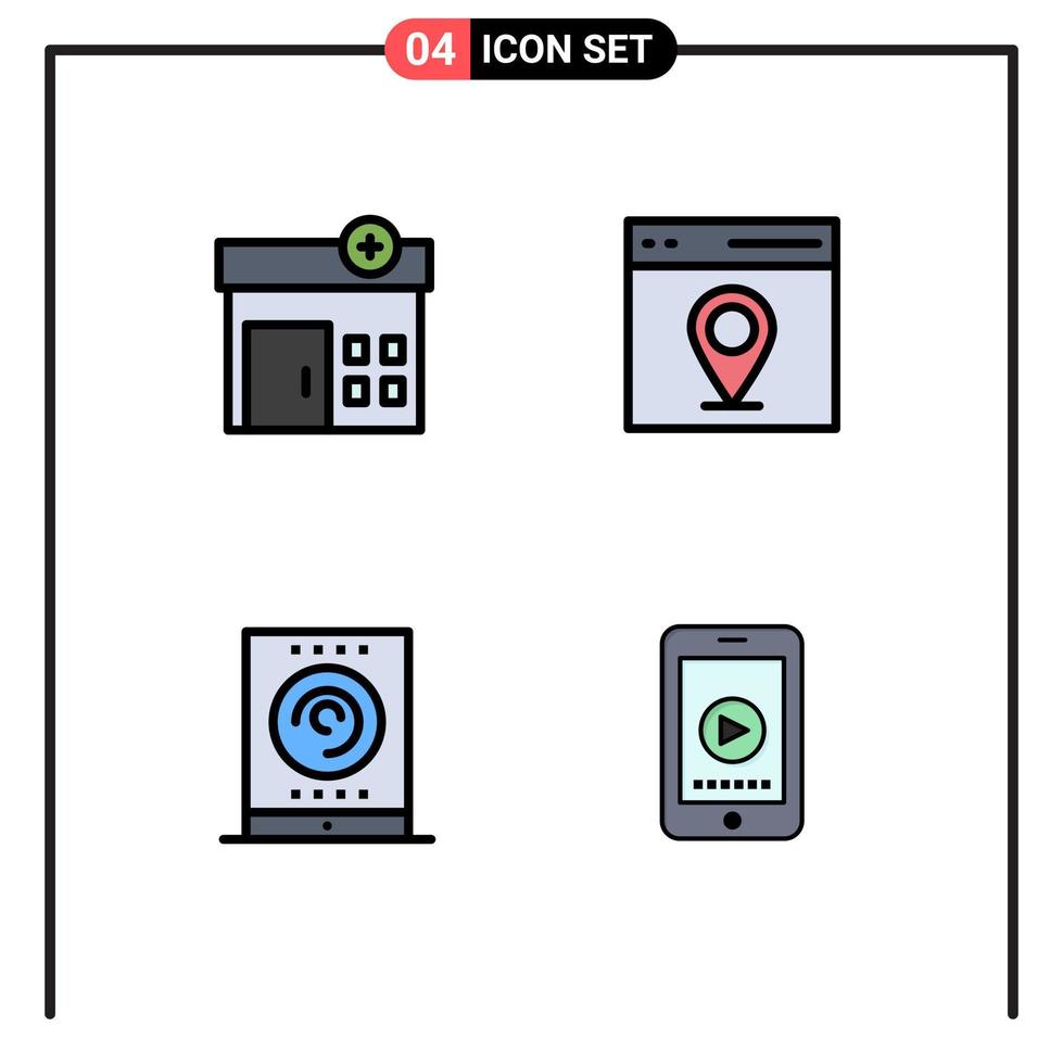 4 universelle gefüllte flache Farbzeichen Symbole für medizinische Streaming-Kommunikation Benutzertelefon editierbare Vektordesign-Elemente vektor